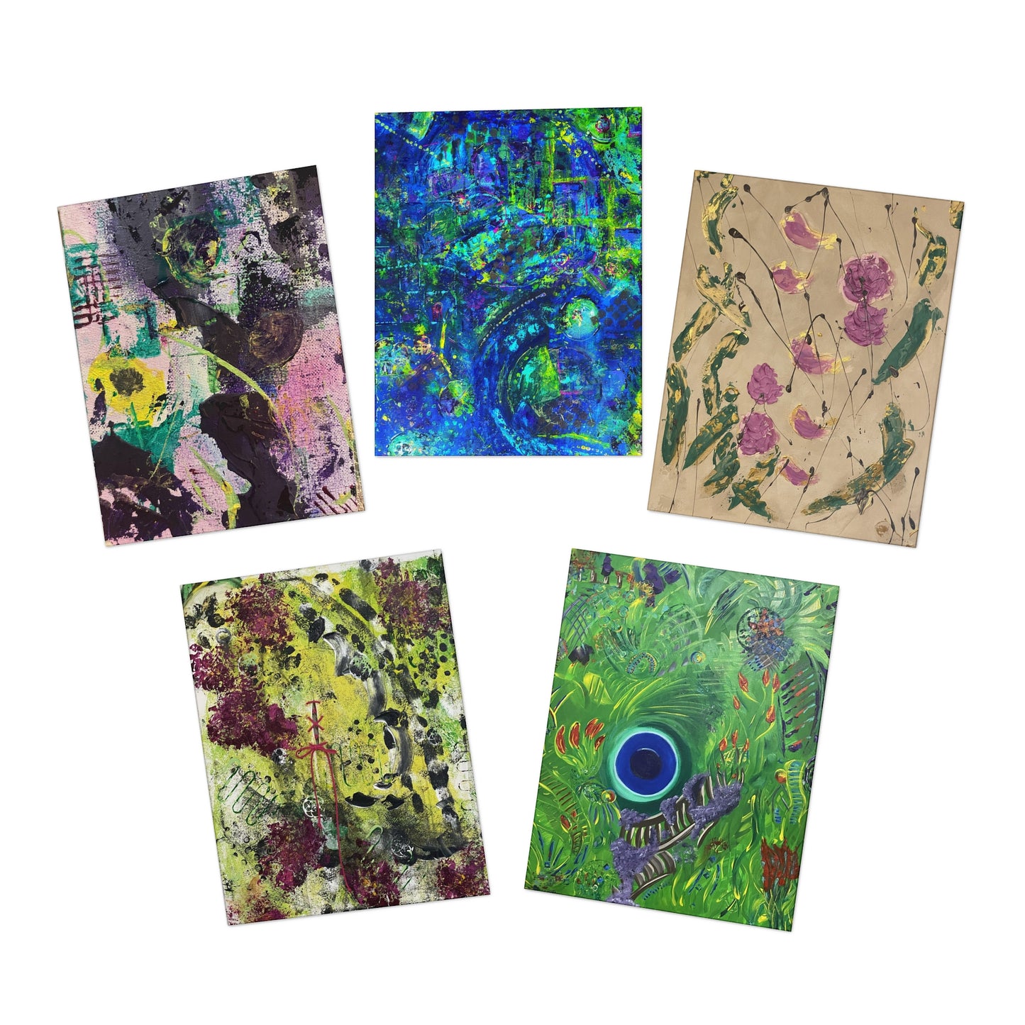 Release and Transform Blank Abstract Art Greeting Cards Set | 5-Pack Boxed Stationery
