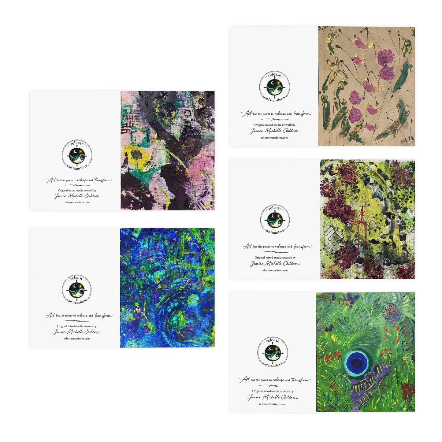 Release and Transform Blank Abstract Art Greeting Cards Set | 5-Pack Boxed Stationery