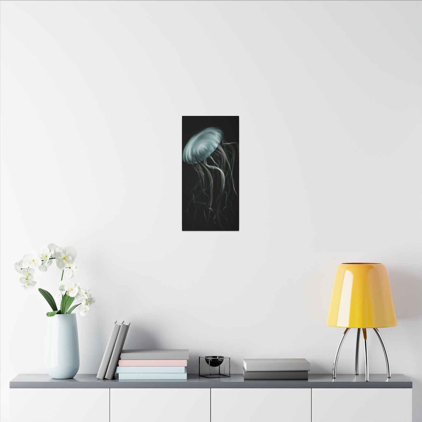 Jellyfish Flow Canvas Wall Art – Ethereal Blue Sea Creature Print