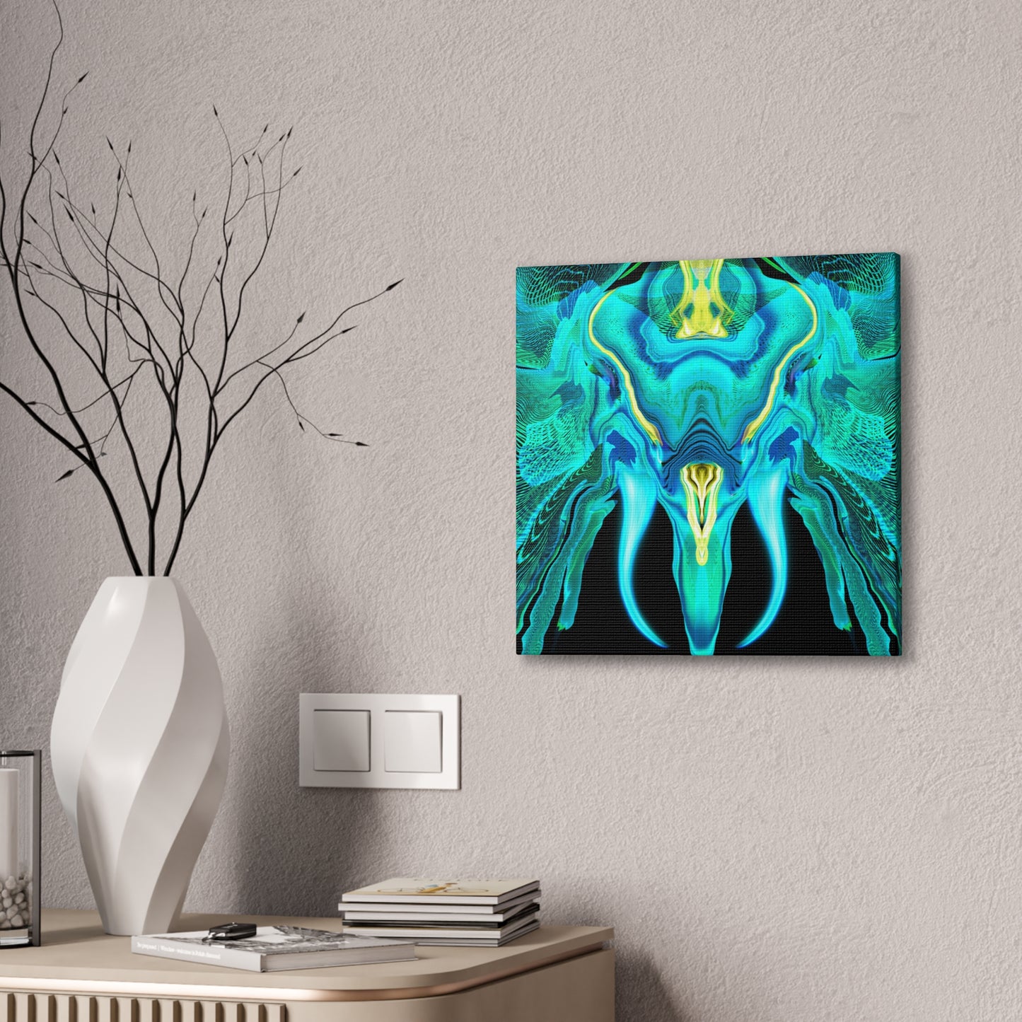 Galactic Mammoth Canvas Art — Vibrant Blue-Green Wall Décor